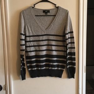 Grey stripe v neck sweater